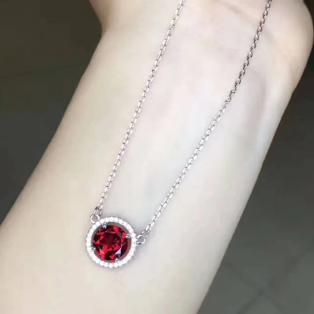 Ожерелье с подвеской из натурального красного граната серебро 925 пробы|jewelry