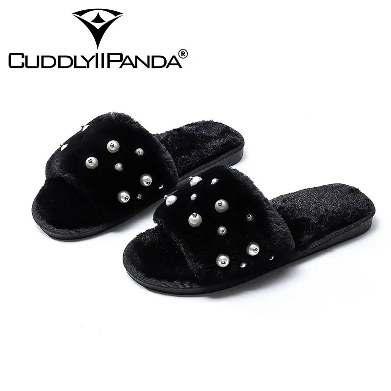 CUDDLYIIPANDA/новые женские тапочки с жемчужинами плюшевые хлопковые теплые