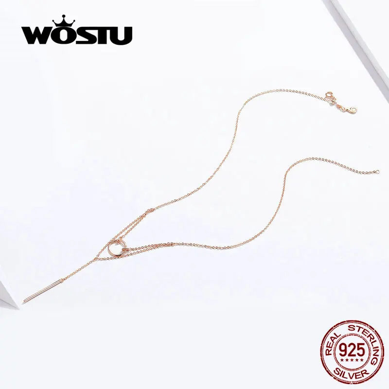 WOSTU подлинное 925 пробы Серебряное геометрическое Ожерелье Горячая Мода простое и милое регулируемое ожерелье с кругами для женщин DAN078
