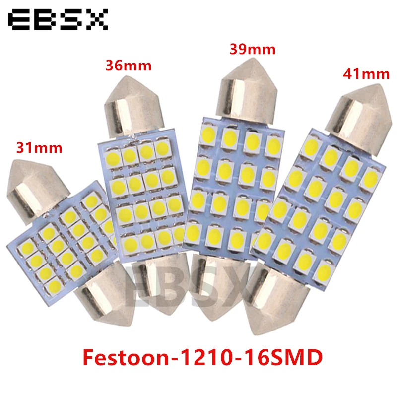 

EBSX 200Pcs C5W 31mm/36mm/39mm/41mm White 3528 1210 16 SMD Festoon Dome LED Light Bulbs Interior Reading Lamps Mix Size