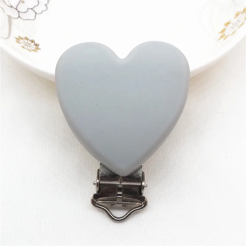 Light Grey Chenkai 10 шт. силиконовые зажимы для сердца DIY Детский Прорезыватель кольцо для соски Монтессори сенсорные ювелирные изделия прорезыватель держатель цепочка игрушка зажимы - Цвет: Light Grey