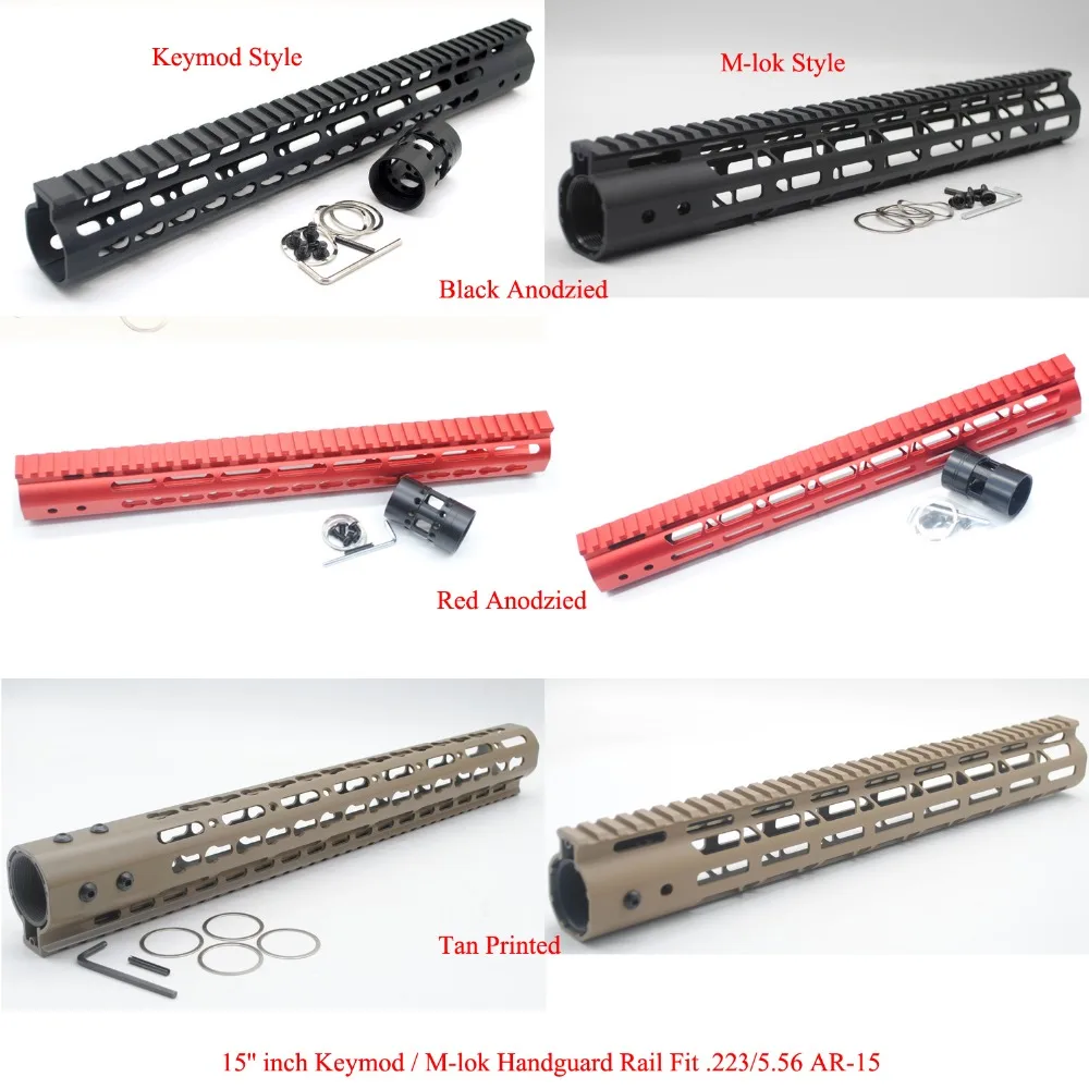 

TriRock 15'' inch Length Keymod / M-lok Handguard Rail Free Float Picatinny Mount System Fit .223/5.56_Black/Red/Tan Color