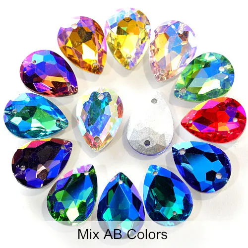 Mix AB Colors 24 шт. 13x18 мм каплевидное Хрустальное стекло пришивные стразы высокого качества точечная капелька Mulit Швейные Стразы для одежды B3680 - Цвет: Mix AB Colors