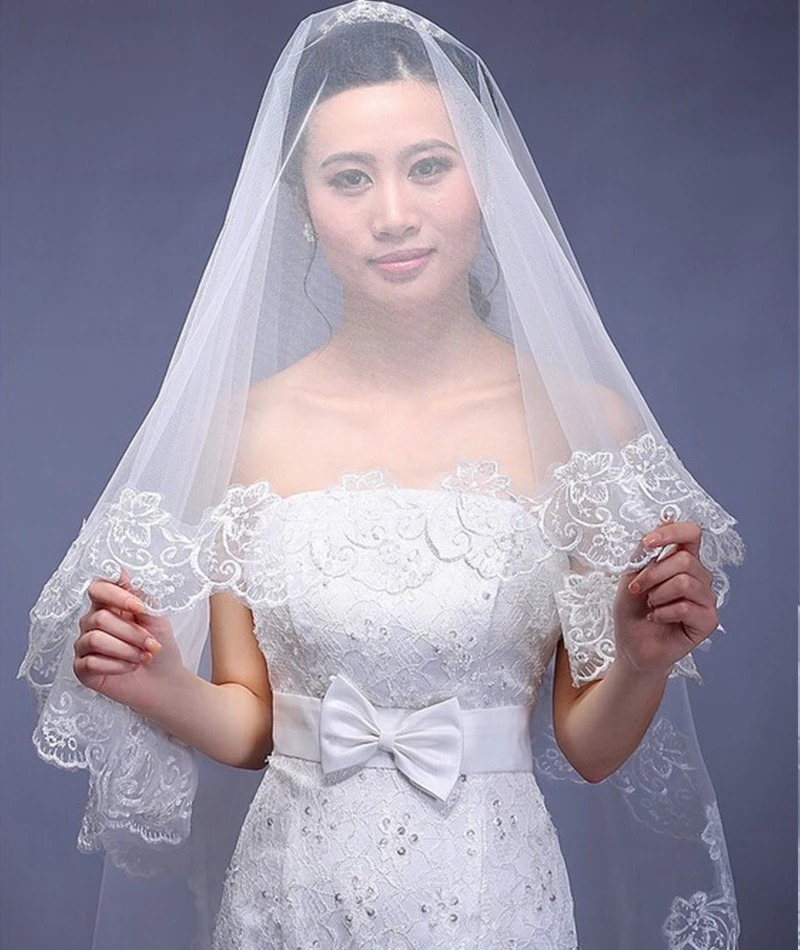Фата Ivory White 1 Слои 2.6 м Кружево com Renda вуаль Mariage невесты фаты Аксессуары въелось de