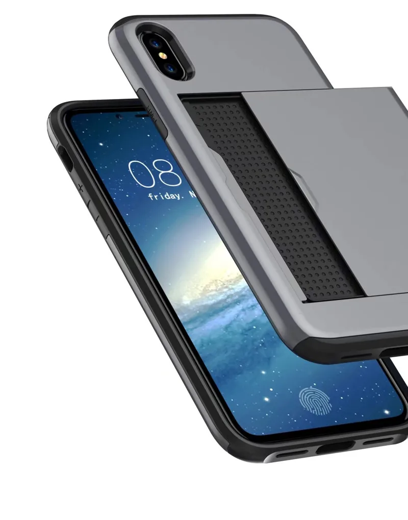 Для iphone XS Max прочный Чехол слайдер держатель для карт сзади чехол 5 5S SE 6 S 7 8 Plus X XR