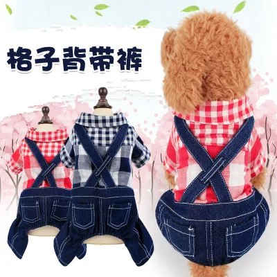 Одежда для питомцев джинсовый комбинезон в клетку ковбойская джинсовая куртка