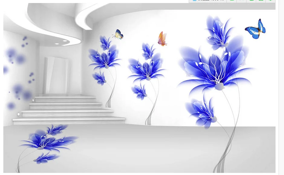 3D фон для украшения дома синие фантастические обои с бабочками и цветами |