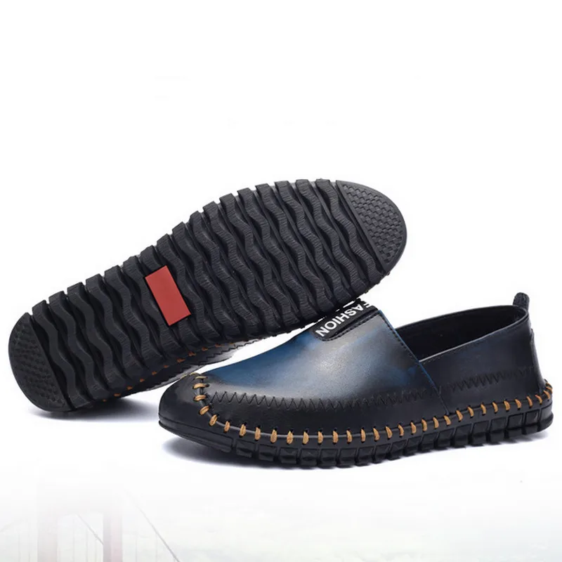 

Vintage Moccasins Men Shoes Casual Handmade Soft Leather Shoes Men Breathable Pointed Toe Brown Blue Grey