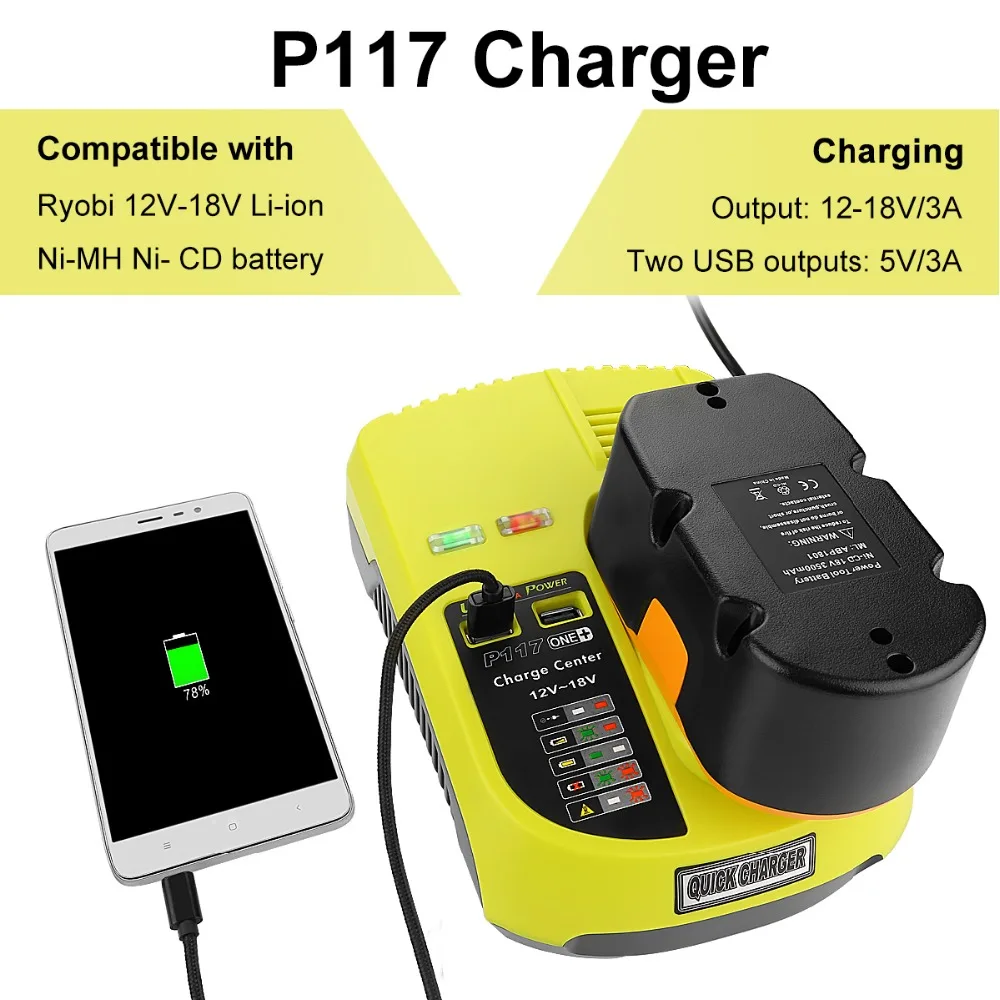 Сменное зарядное устройство Ryobi Ni-Cd Ni-Mh li-ion 12 В 14 4 18 в европейская вилка для