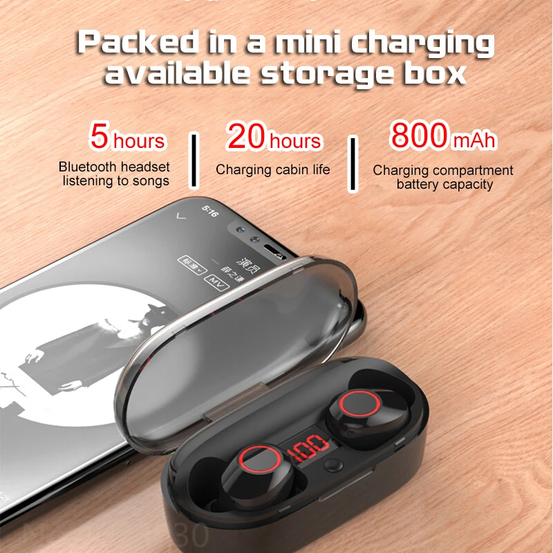 Mini TWS Wireless Bluetooth Earphone 5.0 IPX5 Waterproof 4D Surround Heavy Bass Earbuds with Charging box Long-standy Time | Портативная