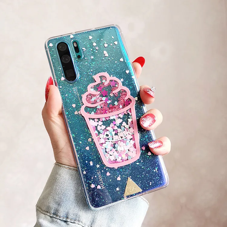 Case For Huawei P30 proP20 lite P10 P9 P8 P smart Plus selfie Cute Blingbling Ice Cream Glitter Quicksand Soft Back cover |