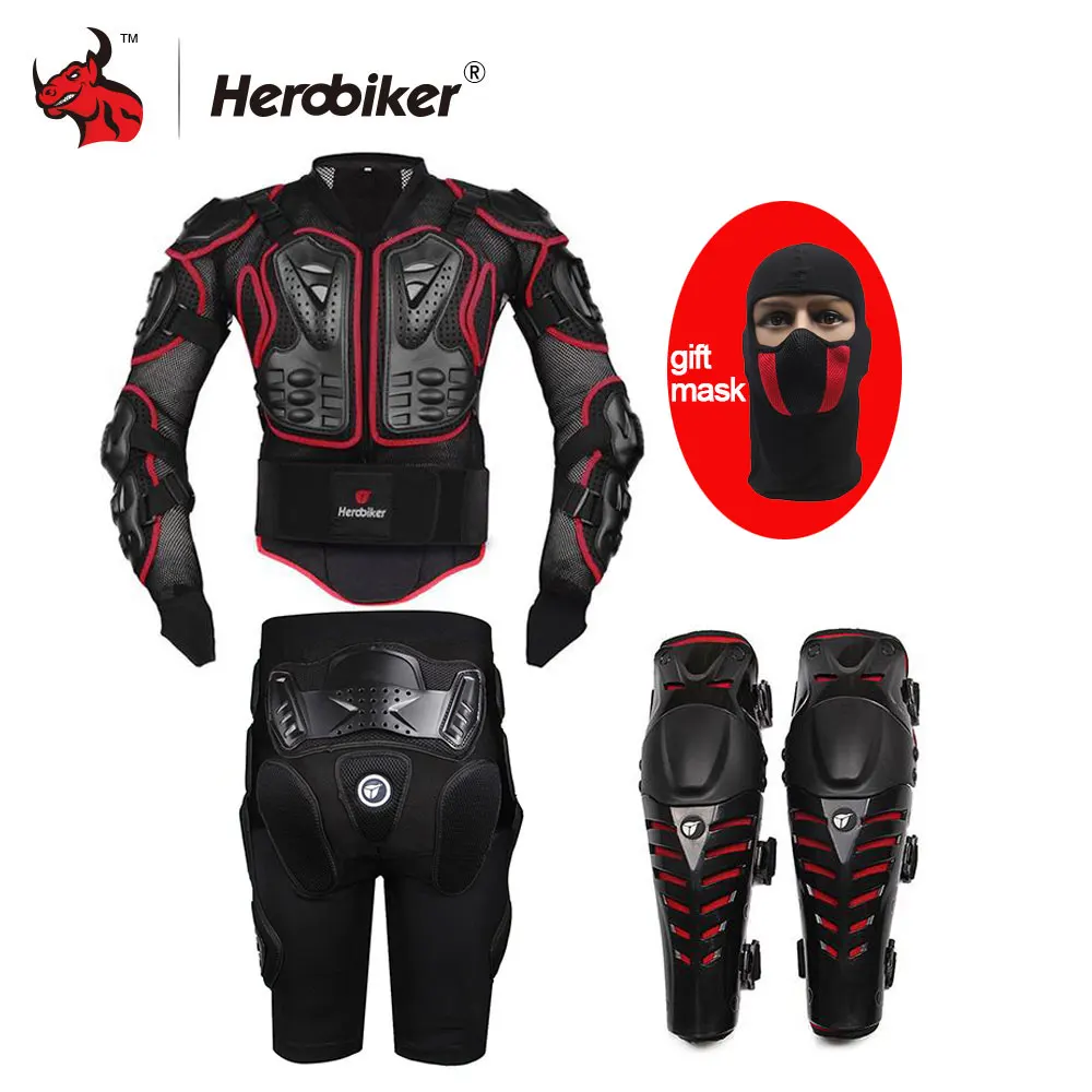 HEROBIKER, мотоциклетная броня, мото броня, броня для мотокросса, мотоциклетные куртки+ шестерни, Короткие штаны+ Защитные мотоциклетные наколенники