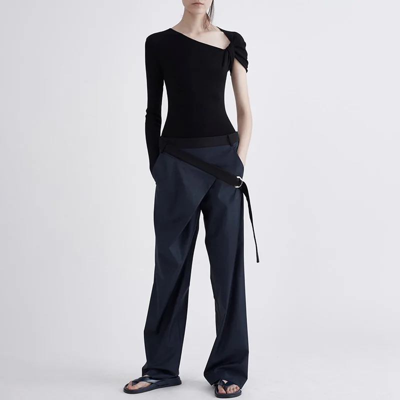 TWOTWINSTYLE футболка с открытыми плечами вязаная рюшами короткий рукав тонкая