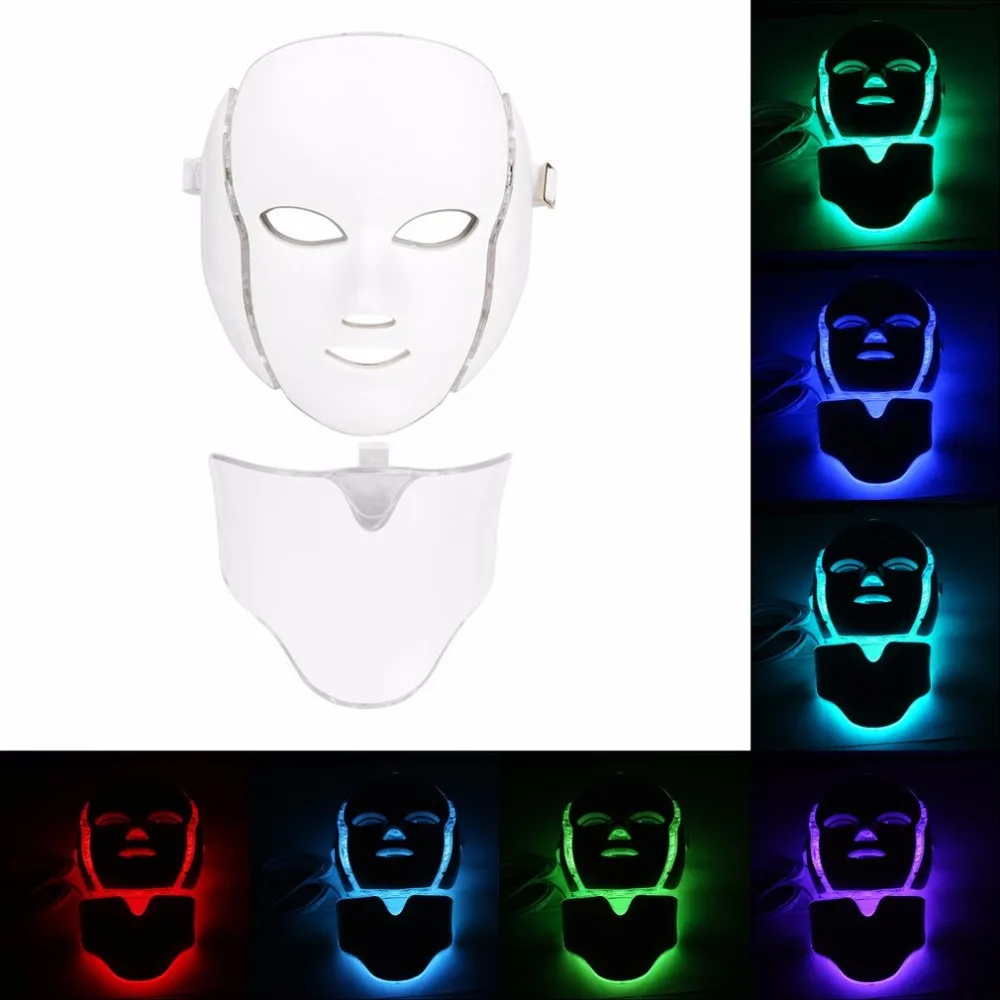 LED 7Colors Light Microcurrent Facial Mask Machine Photon Therapy Skin Rejuvenation Neck Whitening Electric Device | Бытовая техника