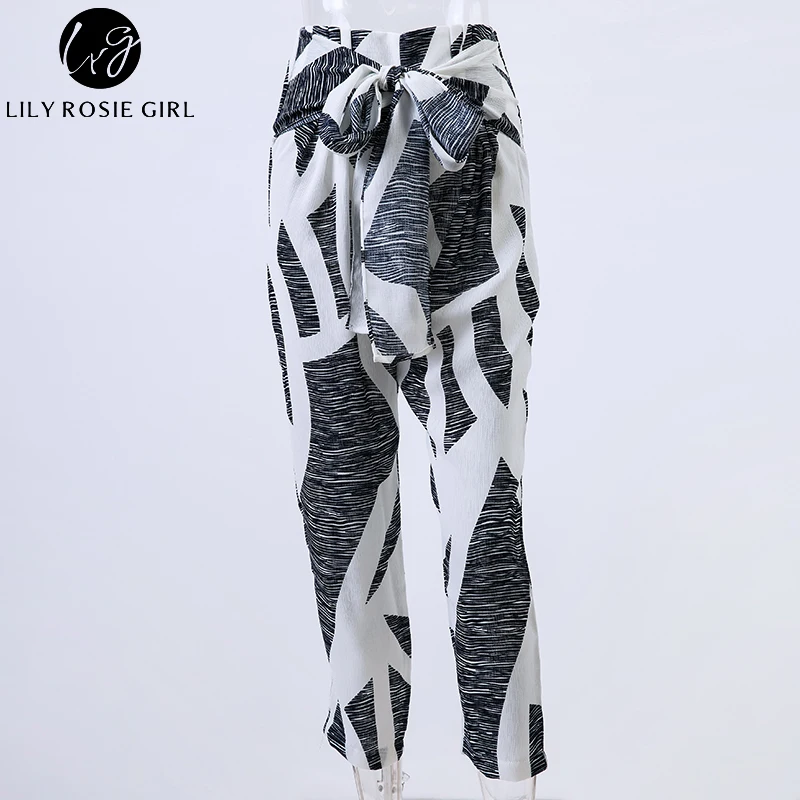 Lily Rosie девушка Boho пляж серый Принт Шифон высокая талия брюки для девочек женщин