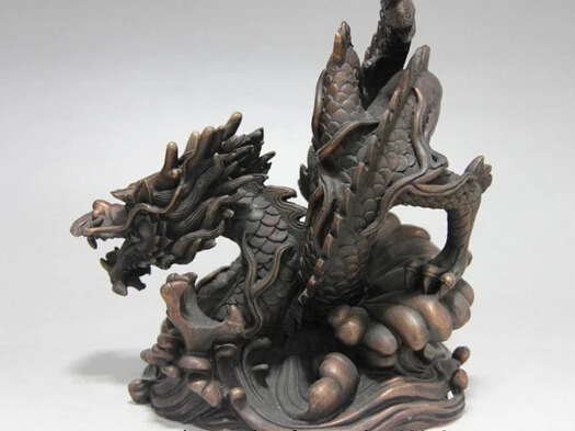 Online Bi001896 Kraliyet Saf Bakır Bronz Feng Shui Burç Lucky Hayriye Spiral Ejderha Heykeli