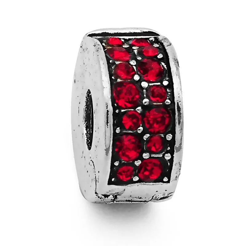 red Кристалл зажим Пробка шарик подходит Pandora талисманы Серебро 925 браслет брелок ювелирные изделия для женщин мужчин изготовление - Цвет: red