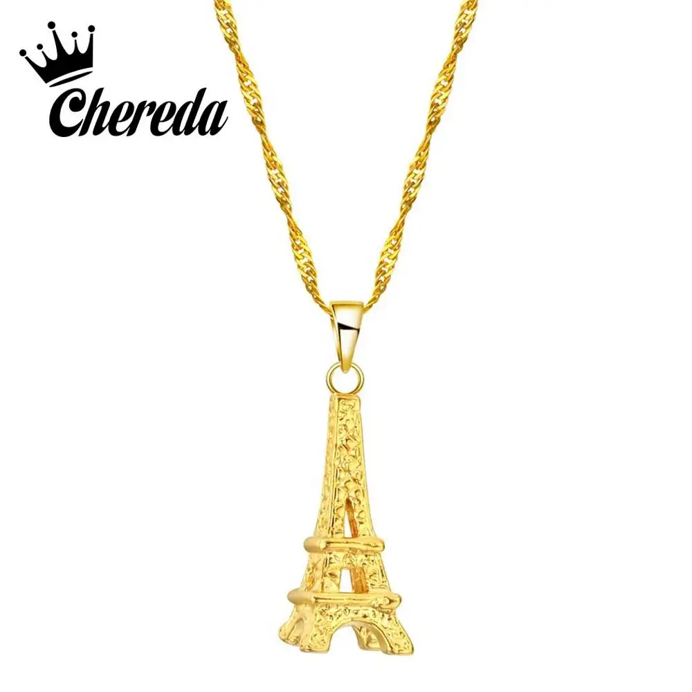 Chereda Petite Eiffel Tower Necklace for Women French Lovely Anniversary Sweet Valentine's Gift Gold Pendants | Украшения и