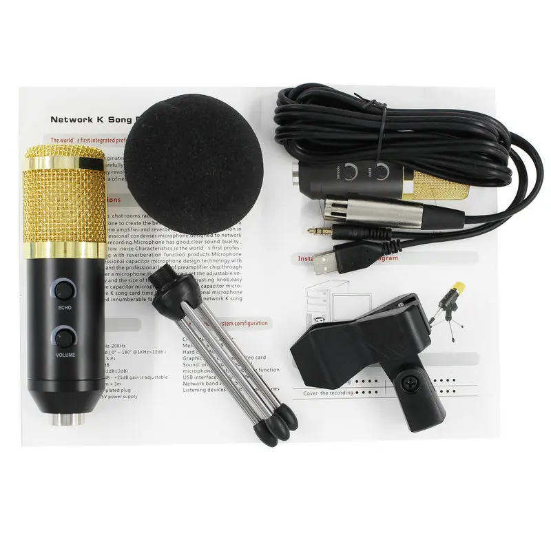 Черный BM 900 Mikrofon набор профессиональный конденсаторный USB микрофон для компьютера BM 800 обновленная аудио студия вокальная запись KTV - Цвет: Черный
