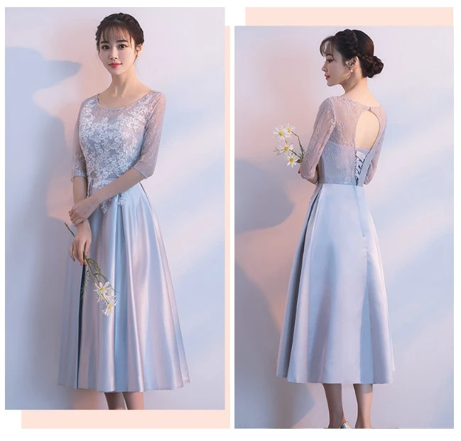 Robe de mariage Серый кружево обувь для девочек скромный подружки невесты платья для красивых подружек невесты платья женщин с половиной рукава бальное платье H4282
