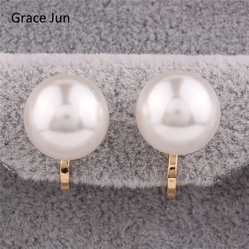 Бренд Grace Jun, 4 цвета, новые клипсы с искусственным жемчугом на серьге, без пирсинга для женщин, Свадебные Роскошные свадебные бижутерные серьги, 8 мм и 12 мм