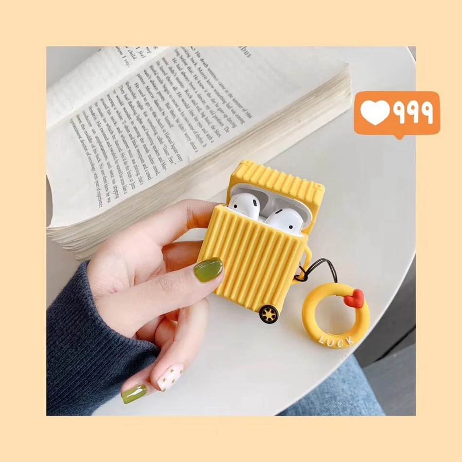 Lemon Yellow Для Apple AirPods чехол Модный милый чемодан сундук чемодан чехол для Airpods 2 Наушники защитный чехол с кольцом на палец - Цвет: Lemon Yellow