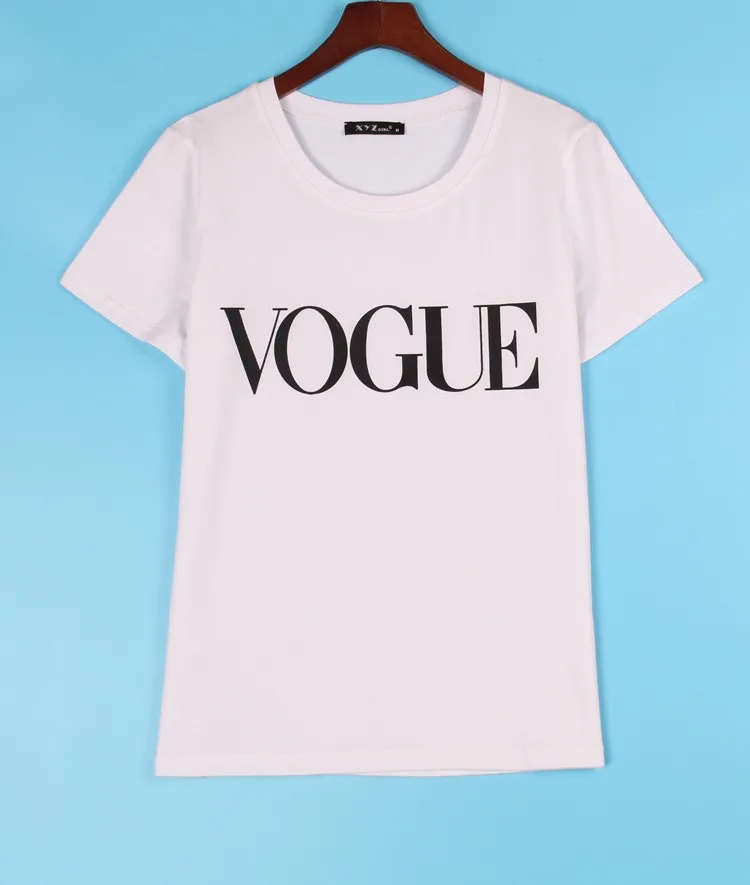 Золотой Vogue футболка с буквенным принтом Для женщин короткий рукав с круглым вырезом свободные футболки Лето Для женщин футболка топы Camisetas Mujer - Цвет: Белый