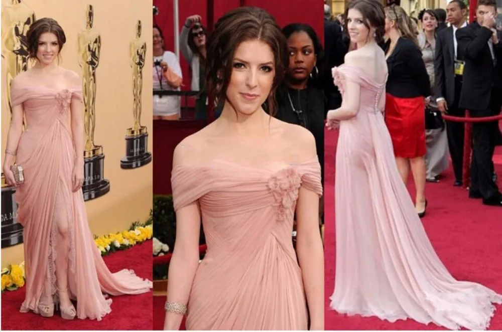 

High Split Side Sleeveless A-Line Performance Dress Pink Off The Shoulder Chiffon Stage Dress Draped Flowers Celebrity Dress