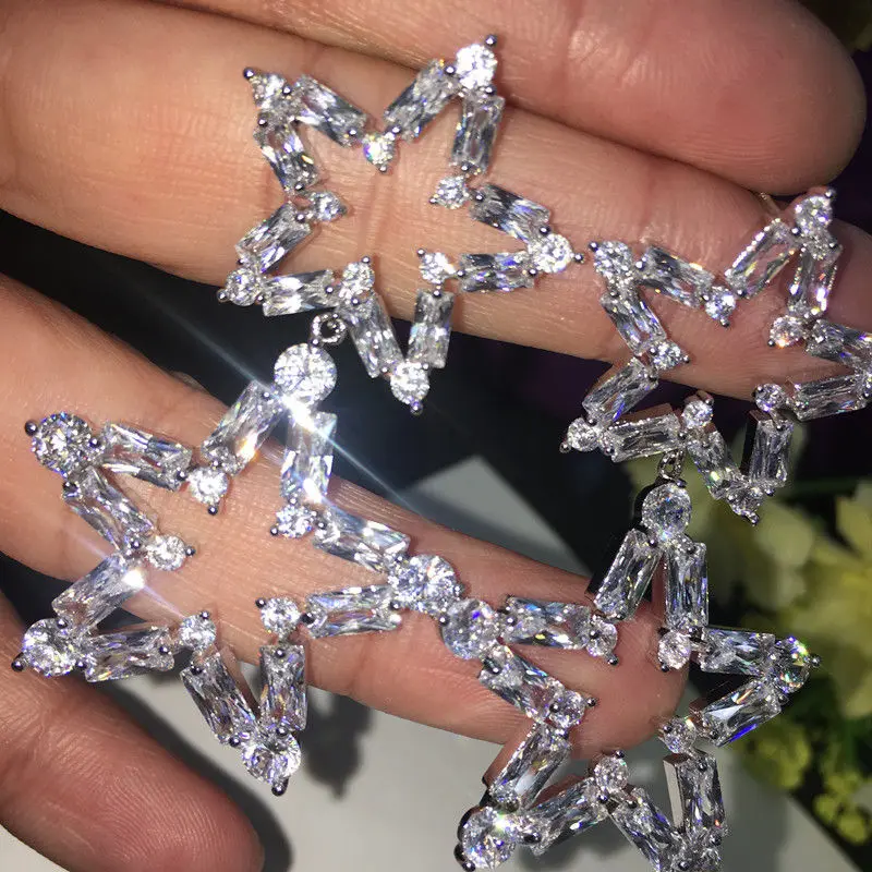 Серьги в виде звезд серебряные с инкрустацией из меди цирконом серьги шестью