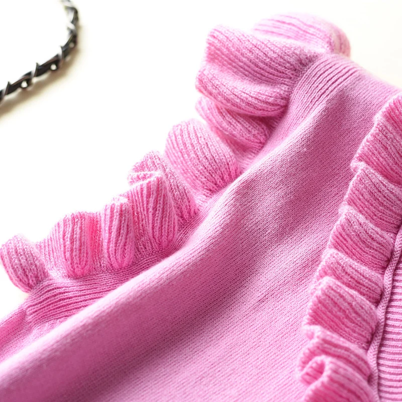 Women Sweater Dress Spring Autumn Cashmere Blending Ruffled V-Neck Frilled Tank Sleeveless Dresses Knit Pullover | Женская одежда