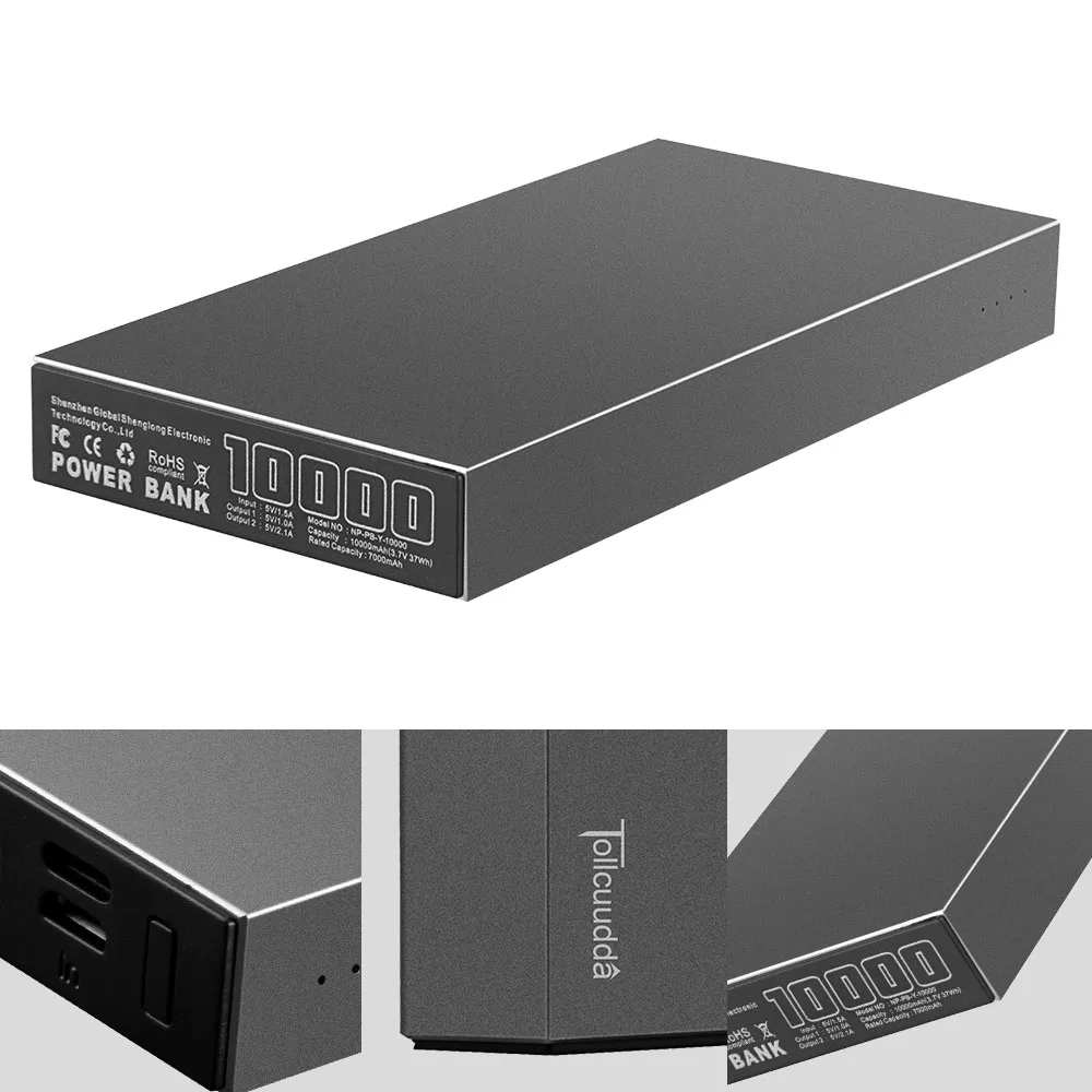 Tollcuudda уникальный Запасные Аккумуляторы для телефонов 10000 мАч Dual USB ultra slim