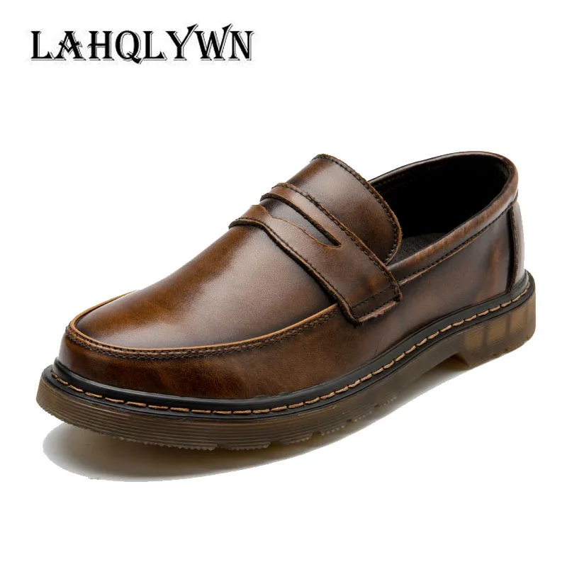 Mens Loafers Genuine Leather Round Toe Slip On Comfortable Men Casual Shoes H35 | Обувь