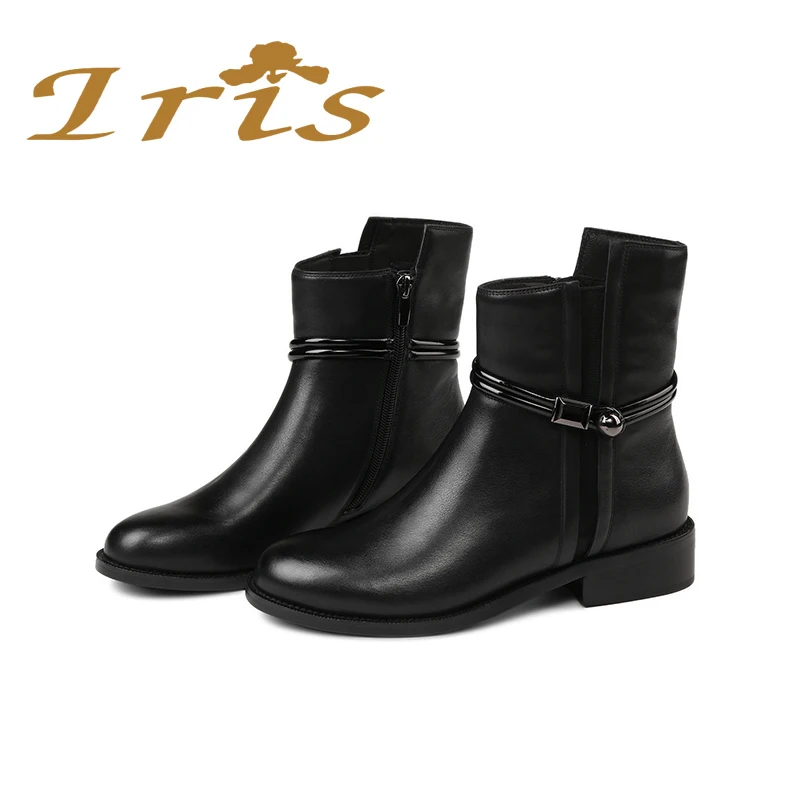 IRIS/черные женские ботильоны на плоской подошве короткие ботинки из натуральной