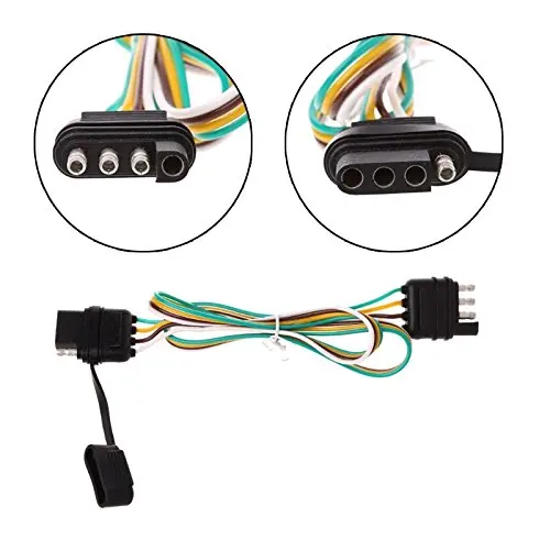 

4-Way Trailer Wire Extension Wiring Harness Kit Hitch Light Truck AWG Color Coded Wires With 4 Flat Pin Connector Plug & Socket