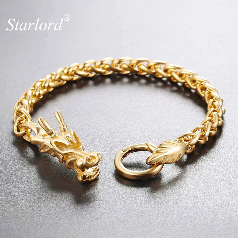 Браслет Starlord для мужчин китайский Dragon из нержавеющей стали/золотистый модный