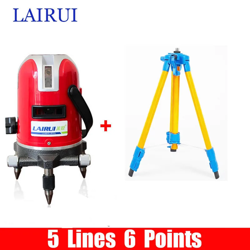with tripod Бренд lairui, 5 линий, 6 точек, лазерный уровень, вращающийся на 360 градусов, перекрестный лазерный уровень, 635nm, с открытым режимом, штатив - Цвет: with tripod
