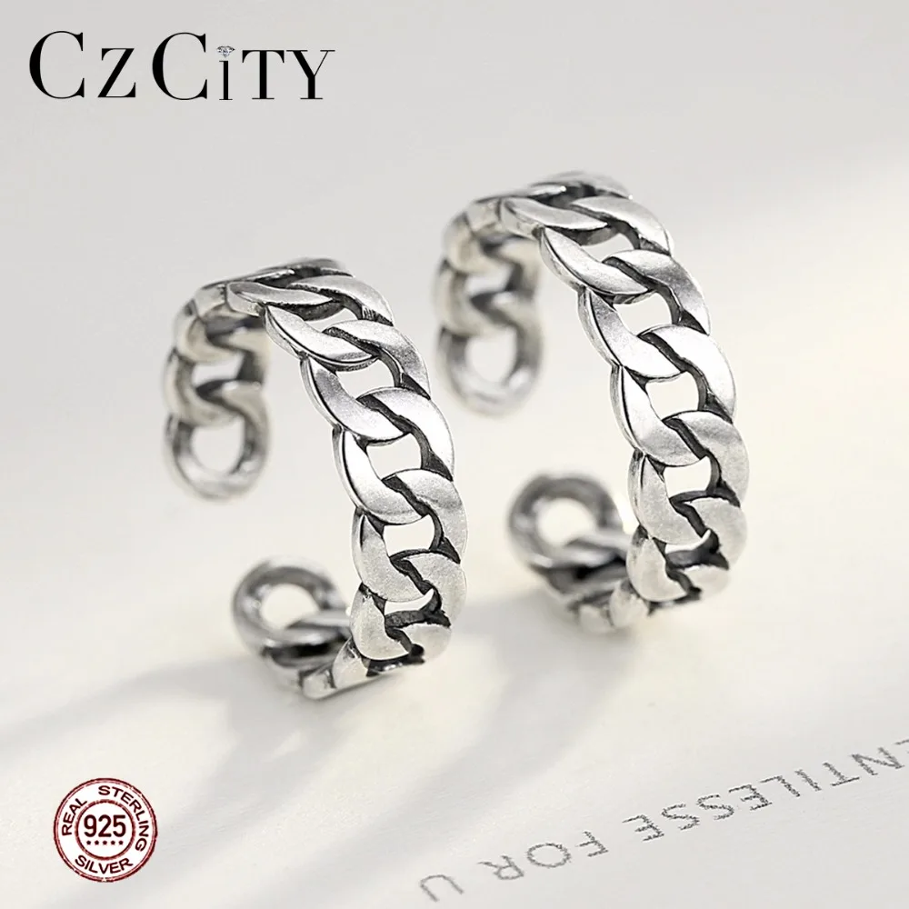 CZCITY кольцо с пряжкой ювелирные изделия Полировка S 925 пробы серебряные Благородные Кольца для женщин и мужчин регулируемые манжеты тайские вязаные кольца