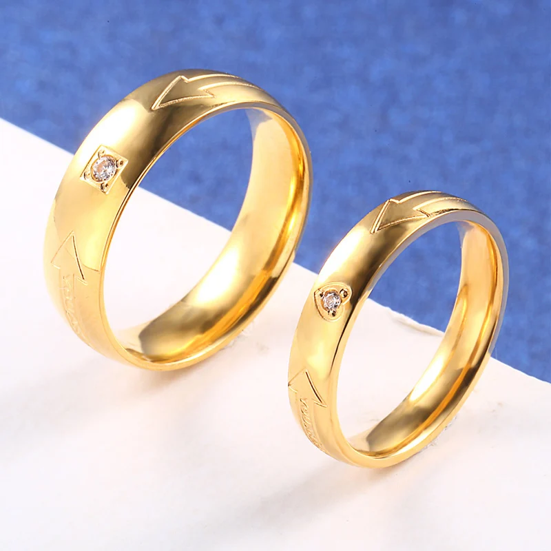 RIR 1Pcs Fashion Simple With Crystal Rings For Women Men Wedding Engagement Lovers Jewelry Gold In Stainless Steel | Украшения и