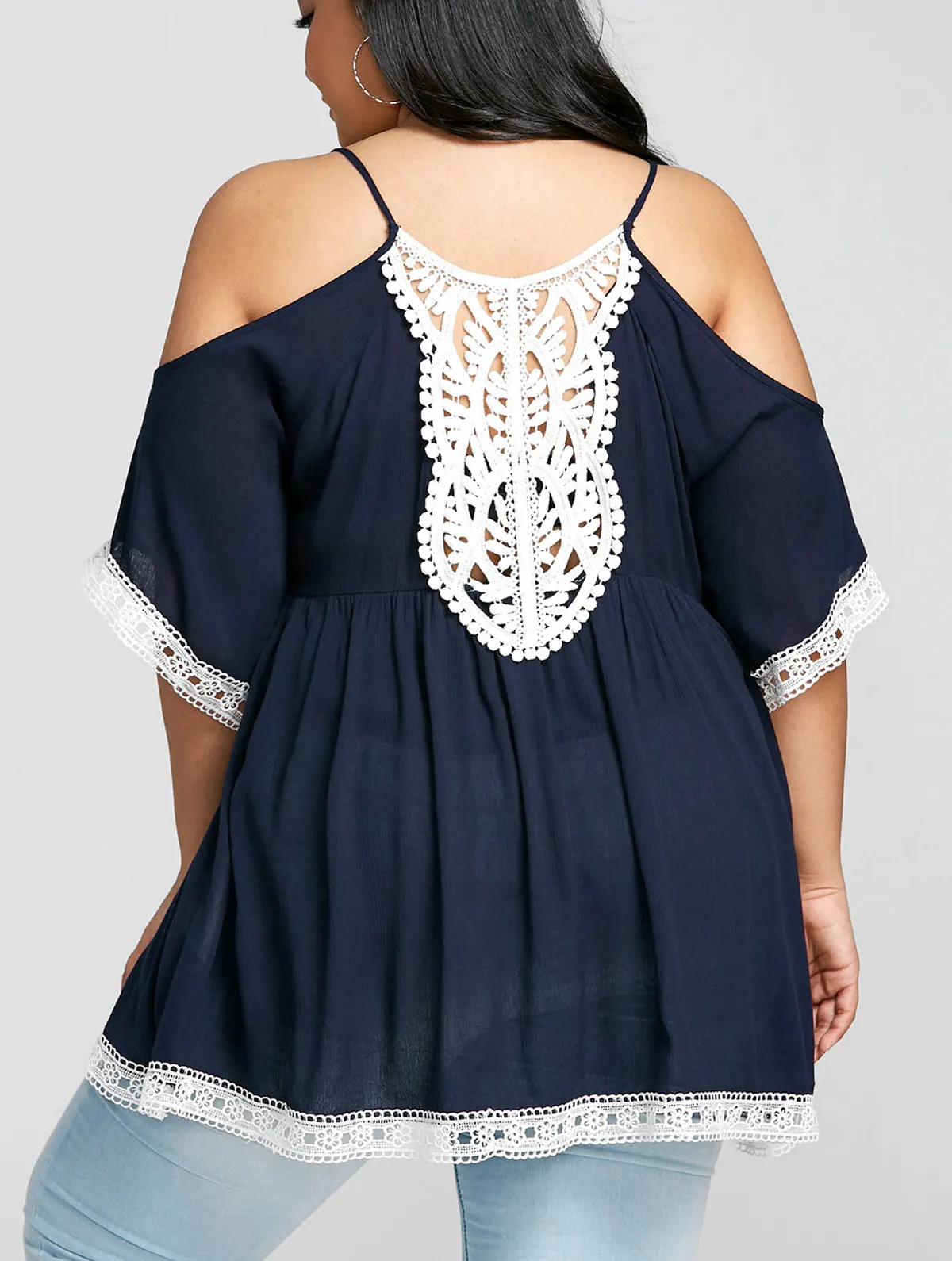 Летняя футболка с открытыми плечами Wipalo большие размеры женские топы кружевной