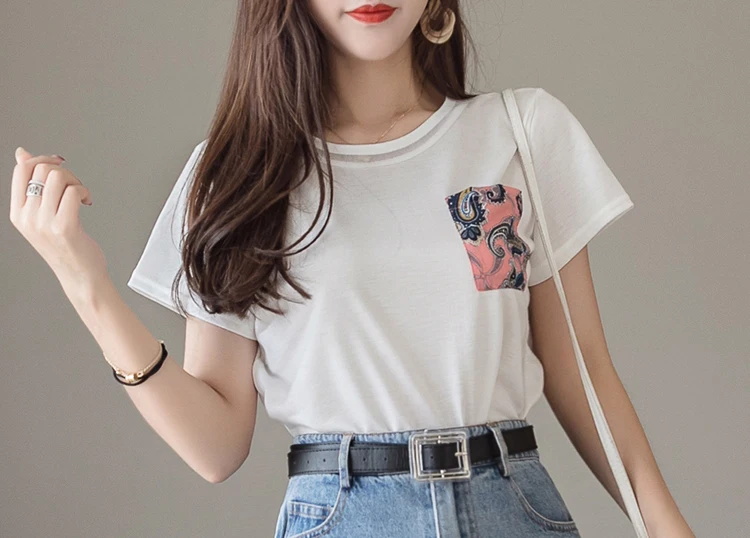 Trytree Summer Women two piece set Casual O-Neck Tops+ Skirt Demin Patchwork Print Hem Belt Pocket Suit Office Lady 2 Piece Set