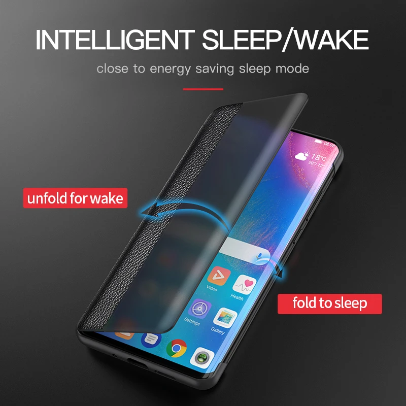 Msvii флип-кейс из натуральной кожи для huawei P30 Pro чехол с умным окошком в деловом