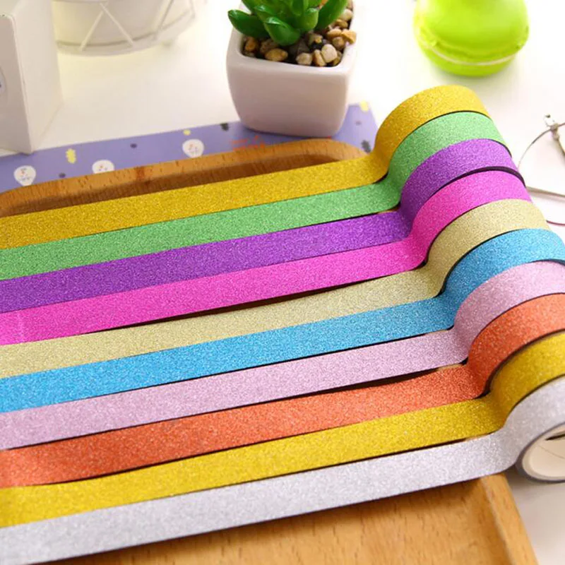 

10X Blingbling Bright Color Decorative Washi Tape Adhesive Masking Tape Stationery Sticker Stick Label DIY Craft