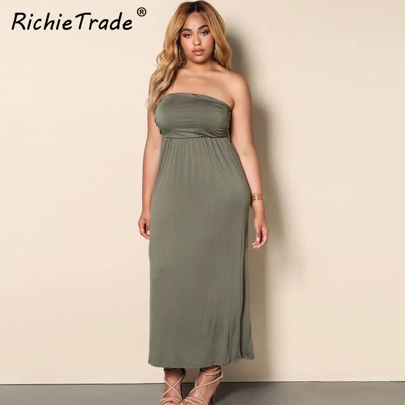 Женское платье без бретелек RICHIETRADE зеленое рукавов с разрезом сбоку сексуальное
