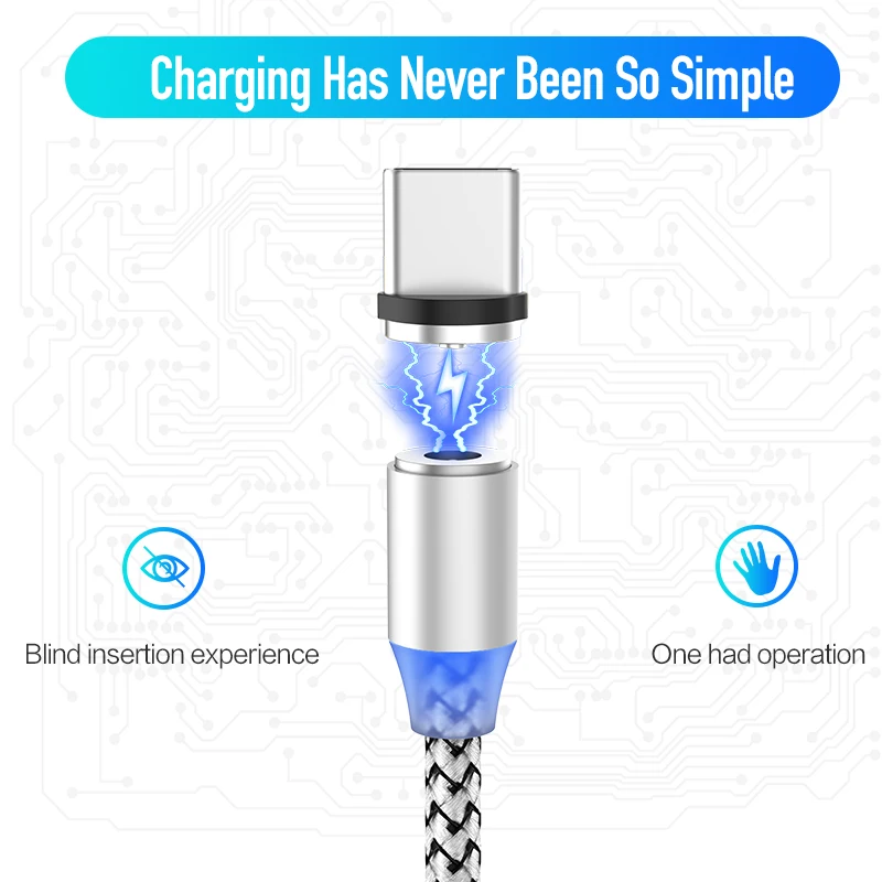 Uminsin быстрое зарядное устройство светодиодный магнитный кабель micro usb и 8 Pin & type C