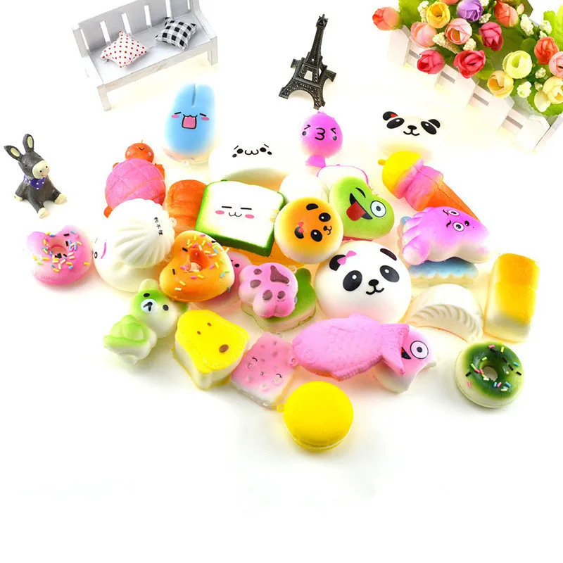 20 Pcs/lot Toys Squishy Cat Bread Cake Bun Donut Keychain Kawaii Squishies Ice Cream Squishy Slow Rising Antistress Squishe Food images - 6