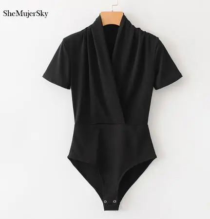 black SheMujerSky белый женский боди с v-образным вырезом короткий рукав летний эластичный комбинезон mameluco mujer - Цвет: black