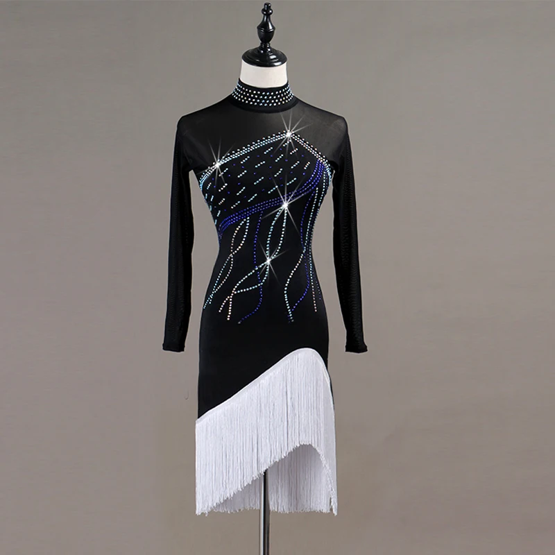 

sequins white tassel latin dance costumes dresses latin competition dress latin salsa dress black salsa costumes dance wear