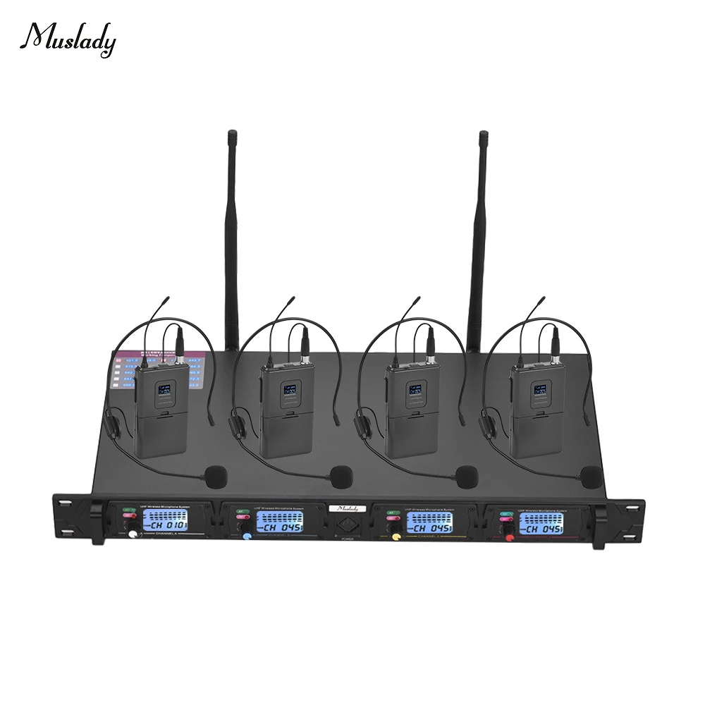 Muslady D4 2 4 канальный UHF Беспроводной микрофон Системы с гарнитура поясной