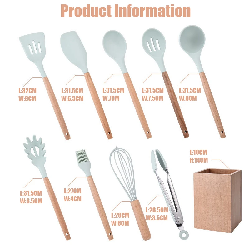 Silicone Non-stick Cooking Tools Kitchen Utensil Kitchenware With Natural Wooden Handle Nonstick Cookware Accessories Supplies