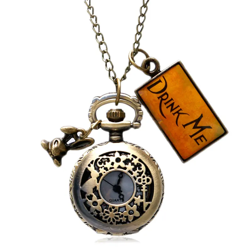 Antique Mini Hollow Quartz Pocket Watch Set Digital Dial Pendant Necklace Chain Gift Box For Women Mens Best Gifts Present